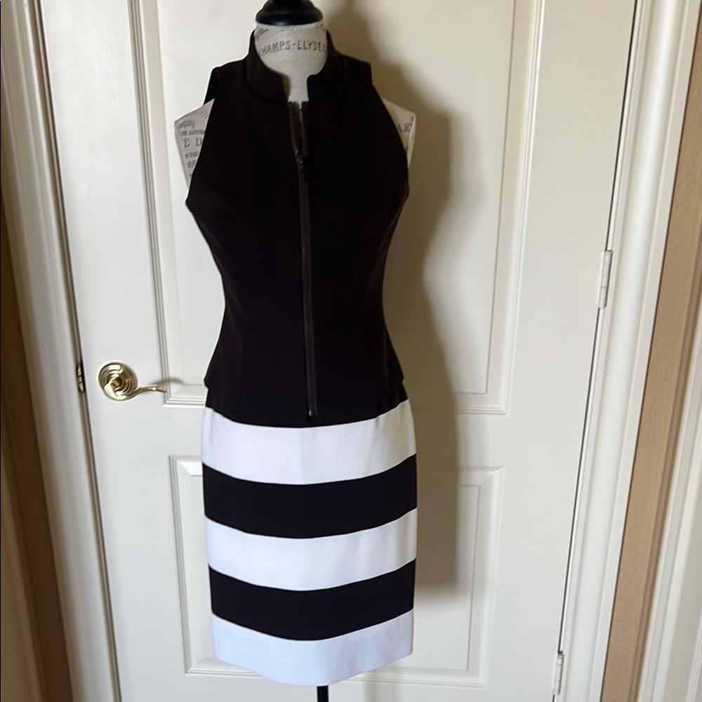 Brown and White Striped Skirt with with chocolate zipper top